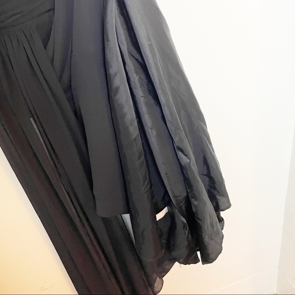 Badgley Mischka Black Chiffon Bridesmaids Cap Sleeve Gown 4 - Picture 11 of 12